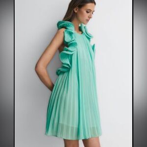 NWT AMUR MIMI HALTER NECK FRILL MINI DRESS Miami Sky Size 0